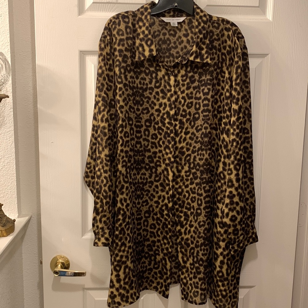 AUGUST MAX WOMAN TUNIC TOP ANIMAL PRINT ::BROWN/BLK/TAN SZ 2X 100%POLY